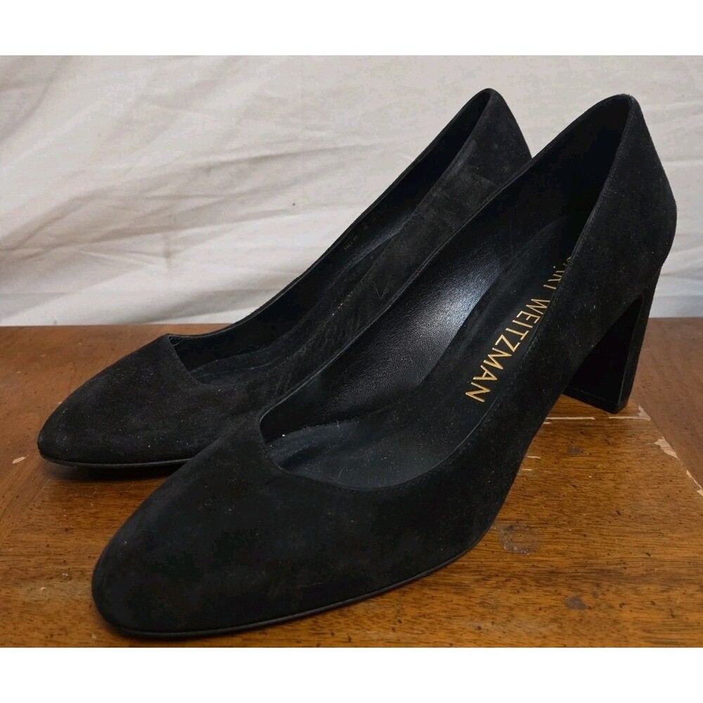 Stuart Weitzman Vida 75 Pump Black Suede Sz 9B Heels Round Toe